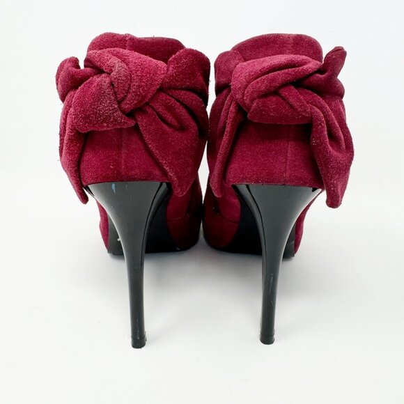Carlos Womens Burgundy Sued Leather Bow Accent  Zip Stiletto Booties Size 6.5 - Picture 6 of 8